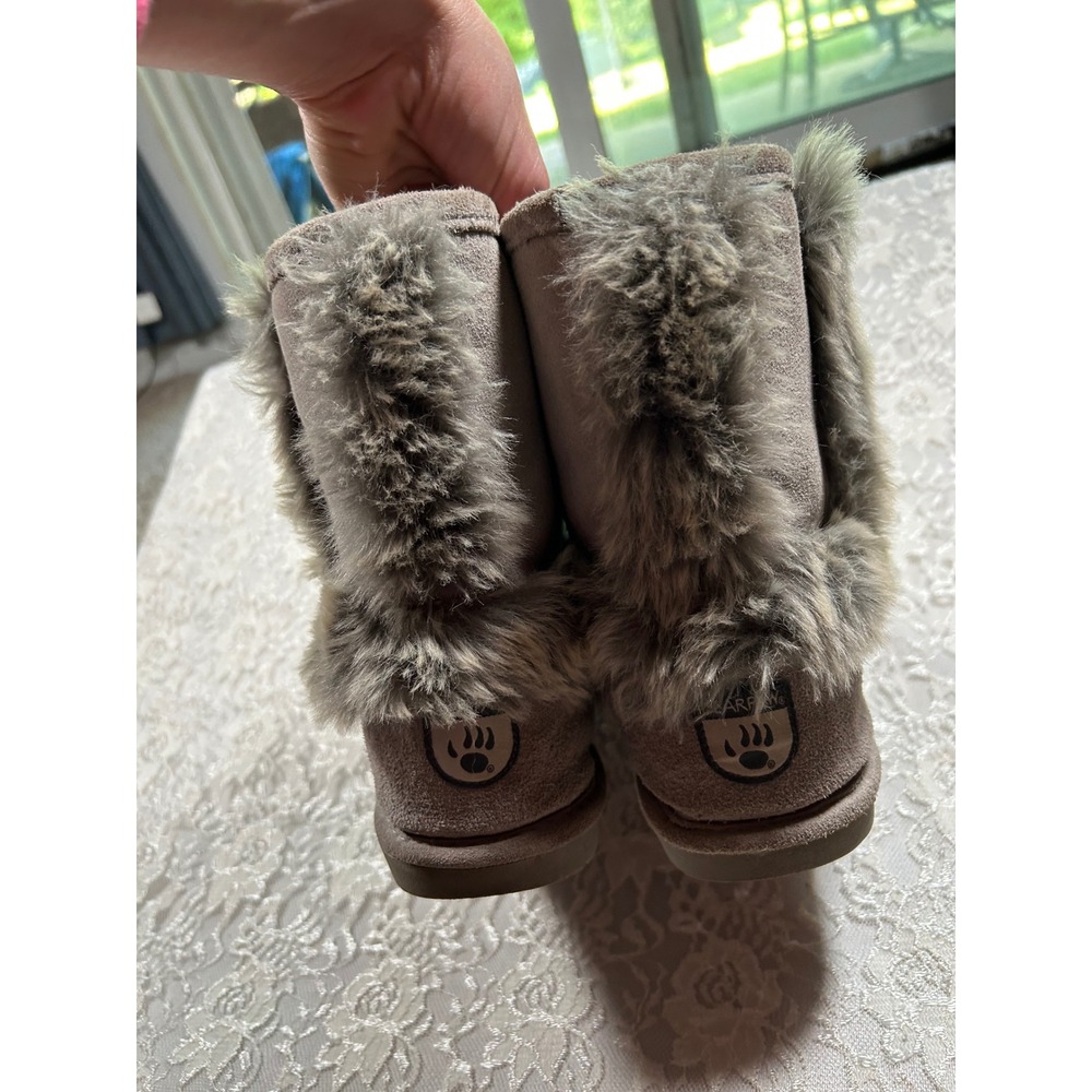 Bearpaw 8 Grey Suede Faux Fur Trim Boots Fall Apres Ski Y2K McBling Cabin 2000s - Picture 3 of 9